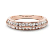 Round Lab-Grown Diamond Double Row Pavé Wedding Band | Faceted Shank | Rose Gold