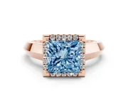 Princess Cut Knife-Edge Halo Engagement Ring Setting for a Fancy Blue Lab-Grown Diamond | Rose Gold