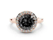 Fancy Black Round Cut Diamond Halo Ring Set in Rose gold with Solitaire Band and Prong Setting