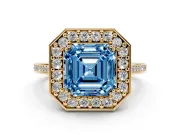 Asscher Cut Halo Engagement Ring Setting for a Fancy Blue Lab-Grown Diamond | Polished Halo Rim | Yellow Gold
