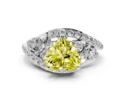 Fancy Yellow Heart Cut Diamond Halo Ring Set in Silver with Marquise and Pavé Band in Prong Setting