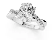 Oval Cut Diamond Twist Band Solitaire Set in Silver with Pavé Accents and Prong Setting