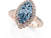 Marquise Pave Halo Engagement Ring Setting for a Fancy Blue Lab-Grown Diamond | Pave Band | Rose Gold