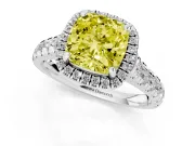 Cushion Cut Halo Engagement Ring Setting for a Fancy Yellow Lab-Grown Diamond | Shared Prong Shoulders | Sterling Silver