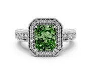 Radiant Cut Halo Engagement Ring Setting for a Fancy Green Lab-Grown Diamond | Platinum