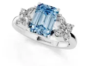 Emerald Cut Floral Side Stone Engagement Ring Setting for a Fancy Blue Lab-Grown Diamond | Platinum