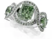 Radiant Cut Three Stone Engagement Ring Setting for a Fancy Green Lab-Grown Diamond | Pavé Wave Band | Sterling Silver