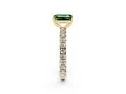 Fancy Green Emerald Cut Diamond Pavé Solitaire Ring Set in Yellow gold with Round Band and Prong Setting