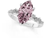 Fancy Pink Marquise Cut Diamond Solitaire Vine Band Ring Set in Platinum with Round Accents and Prong Setting