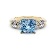 Princess Cut Five Stone Engagement Ring Setting for a Fancy Blue Lab-Grown Diamond | Prong Set Side Stones | Yellow Gold