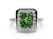 Radiant Cut Halo Engagement Ring Setting for a Fancy Green Lab-Grown Diamond | Bezel Station Shoulders | Platinum