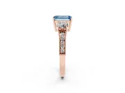 Emerald Cut Three Stone Engagement Ring Setting for a Fancy Blue Lab-Grown Diamond | Graduated Pave Band | Rose Gold