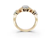 Radiant Cut Three Stone Halo Engagement Ring Setting | Pavé Wave Band | Yellow Gold