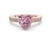 Fancy Pink Heart Cut Diamond Solitaire Ring Set in Rose gold with Slim Pavé Band and Prong Setting