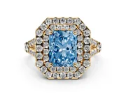Radiant Cut Halo Split Shank Engagement Ring Setting for a Fancy Blue Lab-Grown Diamond | Pavé Strands | Yellow Gold