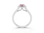 Fancy Pink Emerald Cut Halo Round Diamond Solitaire Ring Set in Platinum with Pavé Band and Prong Setting
