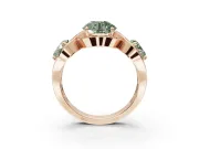 Round Three Stone Halo Engagement Ring Setting for a Fancy Green Lab-Grown Diamond | Pavé Wave Band | Rose Gold