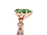 Fancy Green Pear Cut Diamond Solitaire Engagement Ring Set in Rose gold with Milgrain Bezel Accent Band