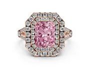 Radiant Cut Halo Split Shank Engagement Ring Setting for a Fancy Pink Lab-Grown Diamond | Pavé Strands | Rose Gold