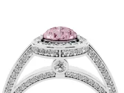 Fancy Pink Pear Cut Diamond Halo Pavé Split Shank Ring Set in Silver with Prong Setting