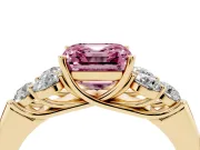Asscher Cut Side Stone Engagement Ring Setting for a Fancy Pink Lab-Grown Diamond | Yellow Gold