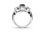 Fancy Black Oval Lab-Grown Diamond Three-Stone Ring Set in Platinum with Channel-Set Band and Prong Setting