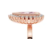 Fancy Pink Pear Cut Diamond Halo Ring Set in Rose gold with Milgrain Edge and Round Prong Setting