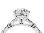 Round Cut Diamond Solitaire Set in Silver with Side Baguettes and Channel Set Band
