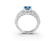 Asscher Cut Art Deco Graduated Engagement Ring Setting for a Fancy Blue Lab-Grown Diamond | Platinum