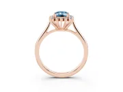 Fancy Blue Emerald Cut Diamond Halo Ring Set in Rose gold with Plain Solitaire Band and Prong Setting