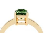 Fancy Green Emerald Cut Diamond Solitaire Ring Set in Yellow gold with Prong Head and Smooth Polished Band
