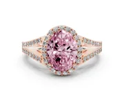 Oval Halo Engagement Ring Setting for a Fancy Pink Lab-Grown Diamond | V-Split Pavé Band | Rose Gold