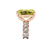 Fancy Yellow Emerald Cut Diamond Pavé Solitaire Ring Set in Rose gold with Round Band and Prong Setting