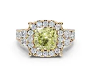 Cushion Cut Halo Engagement Ring Setting for a Fancy Yellow Lab-Grown Diamond | Graduated Channel Band | Yellow Gold