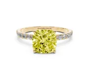 Cushion Cut Pave Solitaire Engagement Ring Setting for a Fancy Yellow Lab-Grown Diamond | Slim Band | Yellow Gold