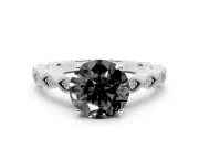 Fancy Black Round Cut Diamond Solitaire Ring Set in Platinum with Infinity Twist Pavé Band