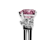 Heart-Shaped Three Stone Engagement Ring Setting for a Fancy Pink Lab-Grown Diamond | Plain Squared Band | White Gold