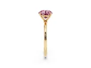Fancy Pink Round Cut Diamond Solitaire Engagement Ring Set in Yellow gold with Thin Band and Prong Setting