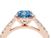 Cushion Cut Halo Pavé Engagement Ring Setting for a Fancy Blue Lab-Grown Diamond | Rose Gold