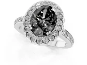 Fancy Black Oval Cut Diamond Halo Ring Set in Silver with Pavé Shank and Prong Setting