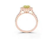 Fancy Yellow Oval Cut Diamond Milgrain Floral Halo Engagement Ring Set in Rose gold with Pavé Band