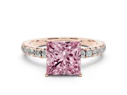 Princess Cut Pave Engagement Ring Setting for a Fancy Pink Lab-Grown Diamond | Shared Prong Band | Rose Gold