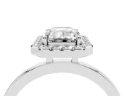 Emerald Cut Diamond Halo Solitaire Ring Set in Silver with Pavé Band and Prong Setting