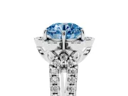 Round Floral Halo Engagement Ring Setting for a Fancy Blue Lab-Grown Diamond | Pavé Split Shank | Sterling Silver