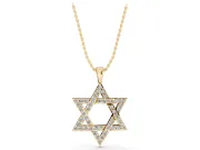 Round Lab-Grown Diamond Pavé Star of David Pendant Necklace | Woven Triangles | Yellow Gold