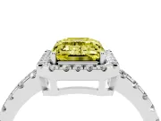 Fancy Yellow Emerald Cut Diamond Halo Ring Set in Silver with Delicate Pavé Band and Prong Setting