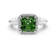 Asscher Cut Halo Engagement Ring Setting for a Fancy Green Lab-Grown Diamond | Plain Tapered Band | Sterling Silver