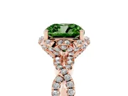 Cushion Cut Milgrain Halo Engagement Ring Setting for a Fancy Green Lab-Grown Diamond | Graduated Shoulders | Rose Gold