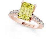 Emerald Cut Hidden Halo Pave Engagement Ring Setting for a Fancy Yellow Lab-Grown Diamond | Claw Prongs | Rose Gold
