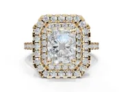 Radiant Cut Lab-Grown Diamond Double Halo Statement Ring Set in Yellow Gold with Pavé Band
